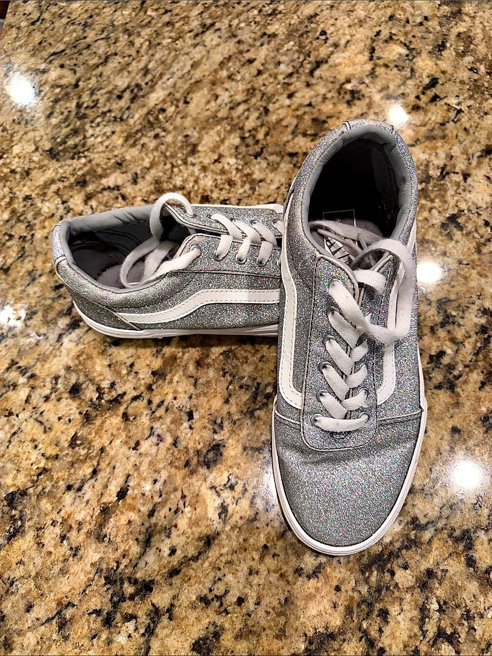 Vans Old Skool Glitter Sneakers in Silver & White